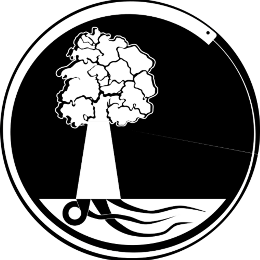 Yggdrasil Springs logo: a tree above running water, inside a ring