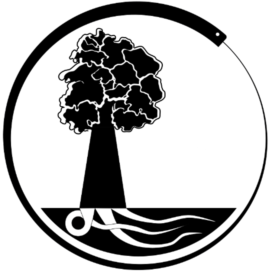 Yggdrasil Springs logo: a tree above running water, inside a ring